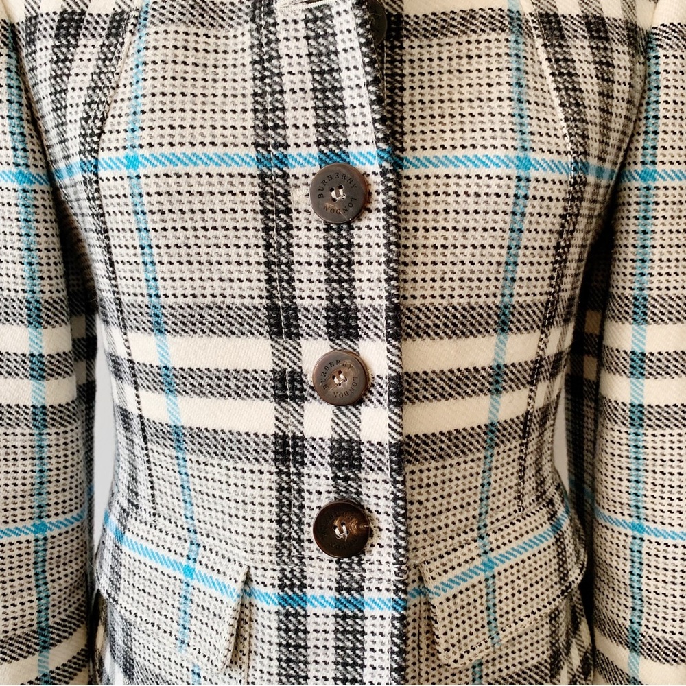 Burberry Tailored Plaid Women's Jacket - Cream & Black with Teal Accents - Picture 8 of 16